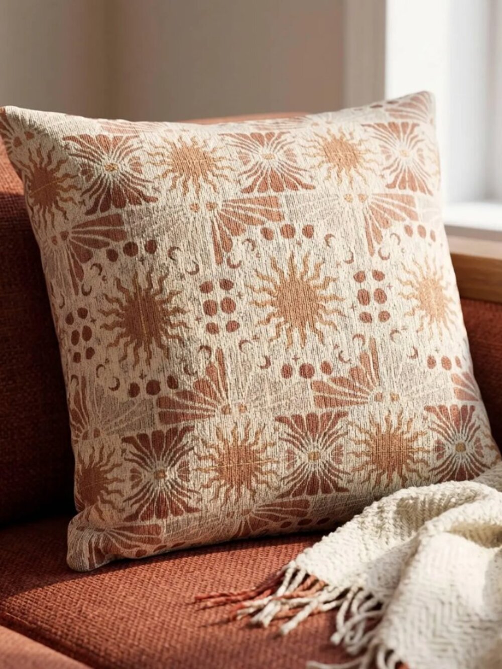 Boho Sunburst Decorative Throw Pillow for Couch Bed Brand New